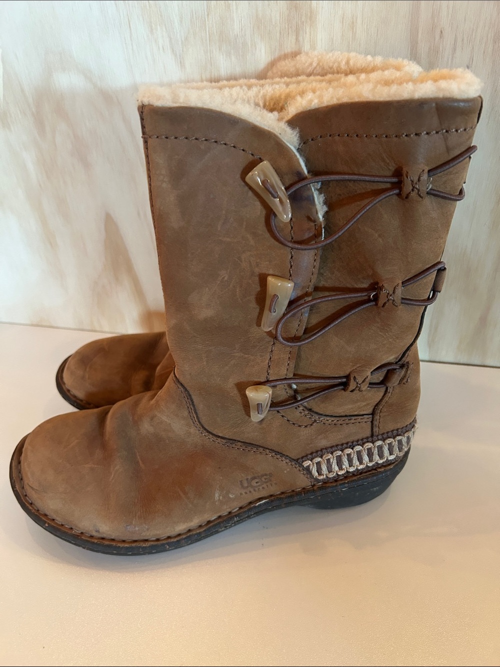 UGG Women's Brown Shearling-Lined Mid-Calf Toggle Boots